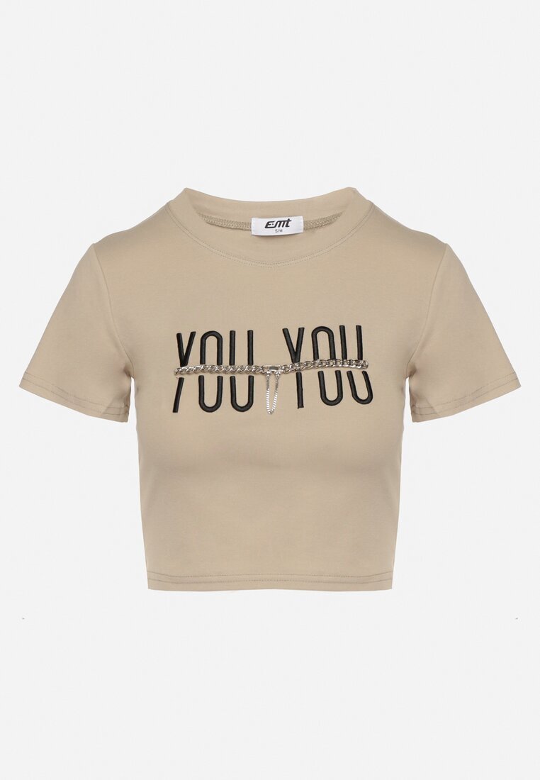 emt Tricou Bej închis de bumbac cu Imprimeu și Lanț Olimelia