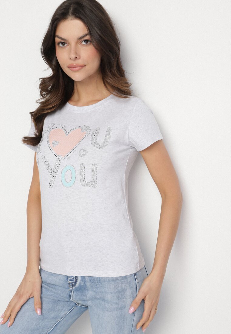 emt Tricou De bumbac Gri deschis cu Inimă și Text Olirwenna