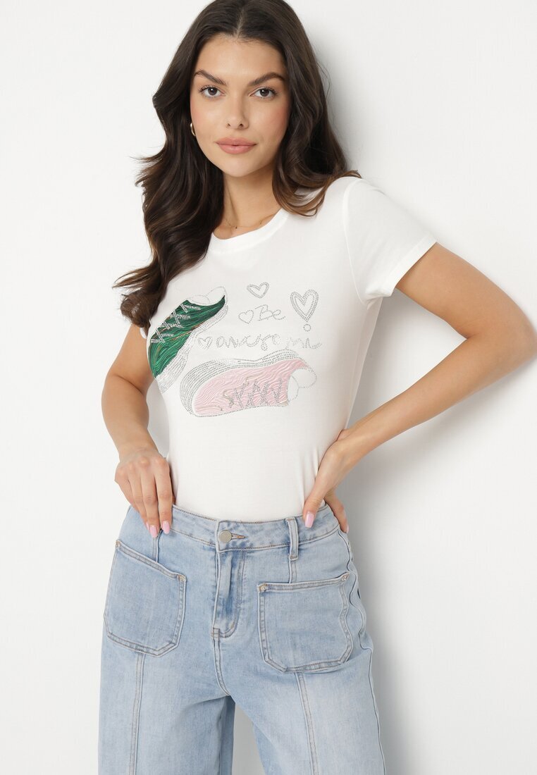 emt Tricou din bumbac Alb cu Imprimeu cu Zirconii Karissen