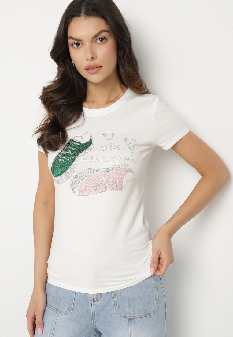 emt Tricou din bumbac Alb cu Imprimeu cu Zirconii Karissen