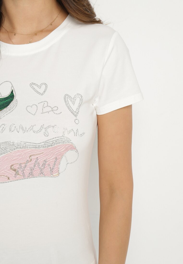 emt Tricou din bumbac Alb cu Imprimeu cu Zirconii Karissen