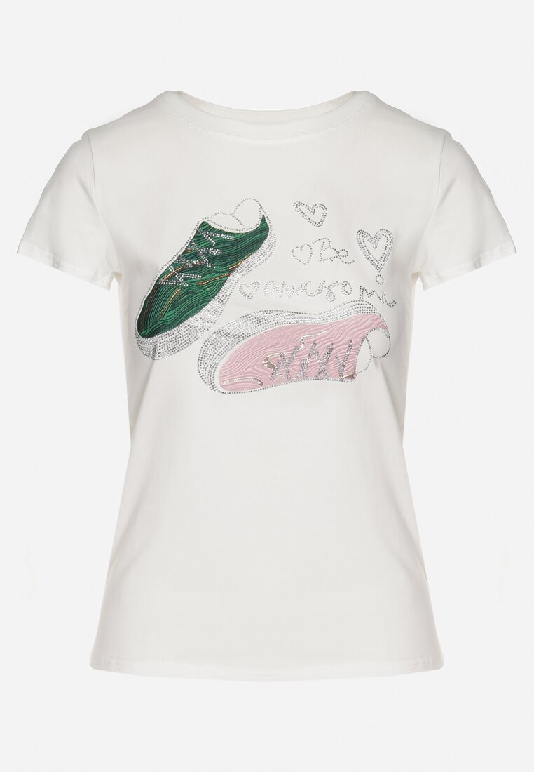 emt Tricou din bumbac Alb cu Imprimeu cu Zirconii Karissen