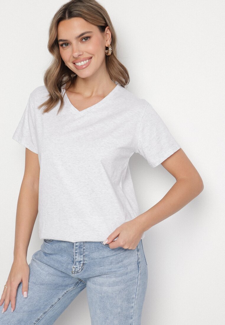 emt Tricou din bumbac Gri deschis cu decolteu triunghiular Nelirna