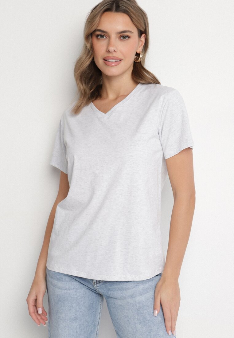 emt Tricou din bumbac Gri deschis cu decolteu triunghiular Nelirna