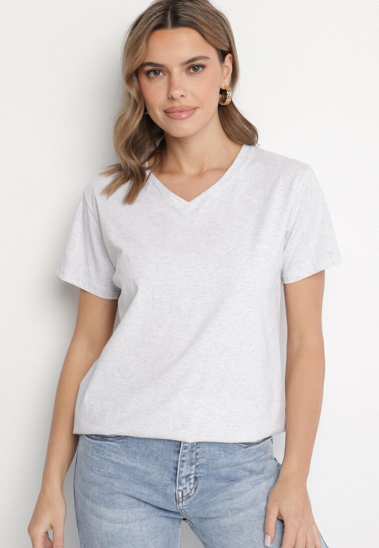emt Tricou din bumbac Gri deschis cu decolteu triunghiular Nelirna