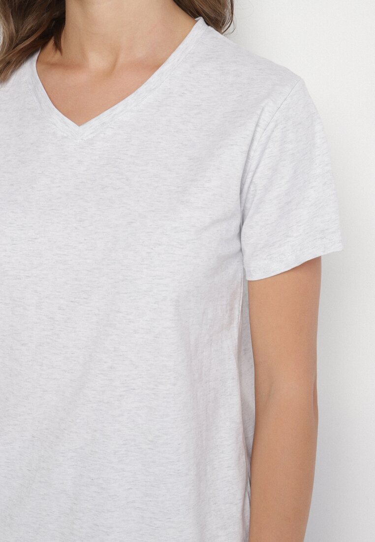 emt Tricou din bumbac Gri deschis cu decolteu triunghiular Nelirna