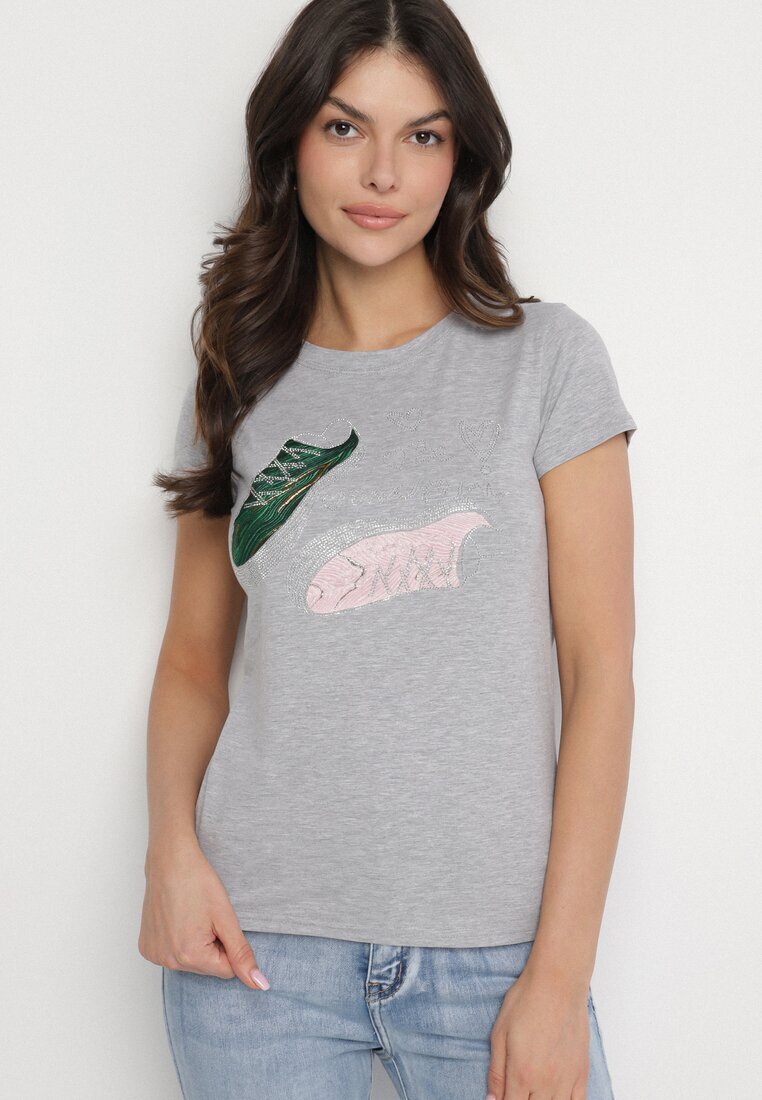 emt Tricou din bumbac Gri închis cu Imprimeu cu Zirconii Karissen