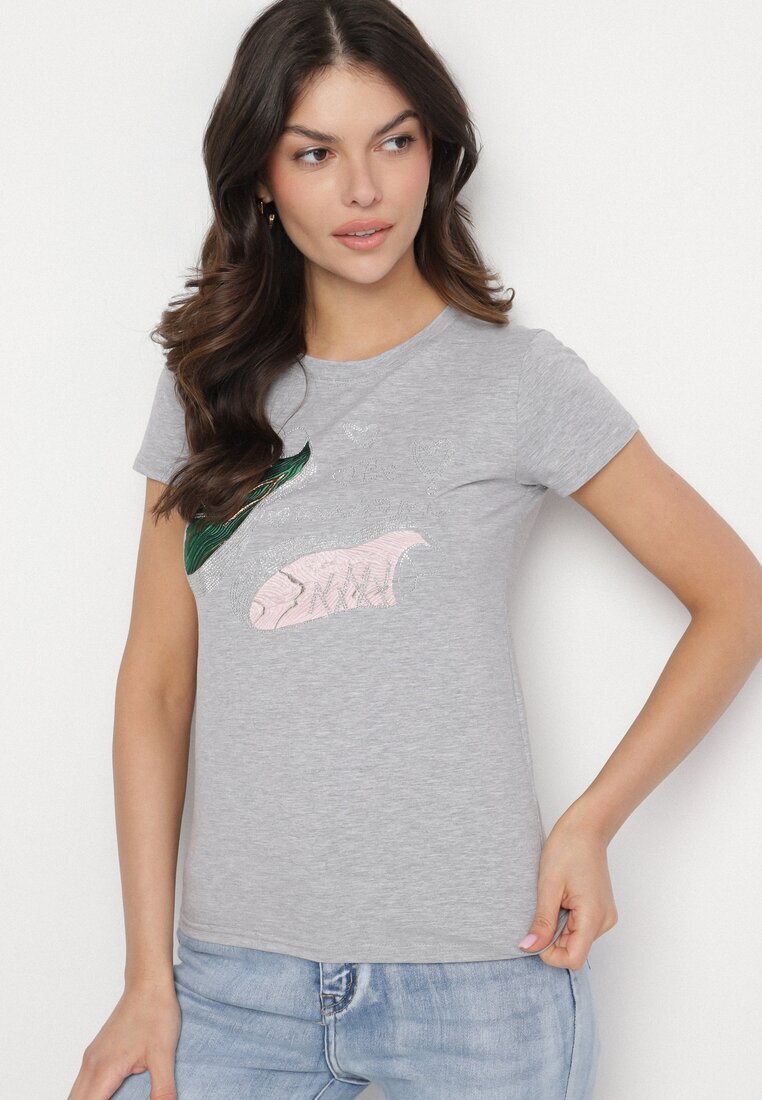 emt Tricou din bumbac Gri închis cu Imprimeu cu Zirconii Karissen