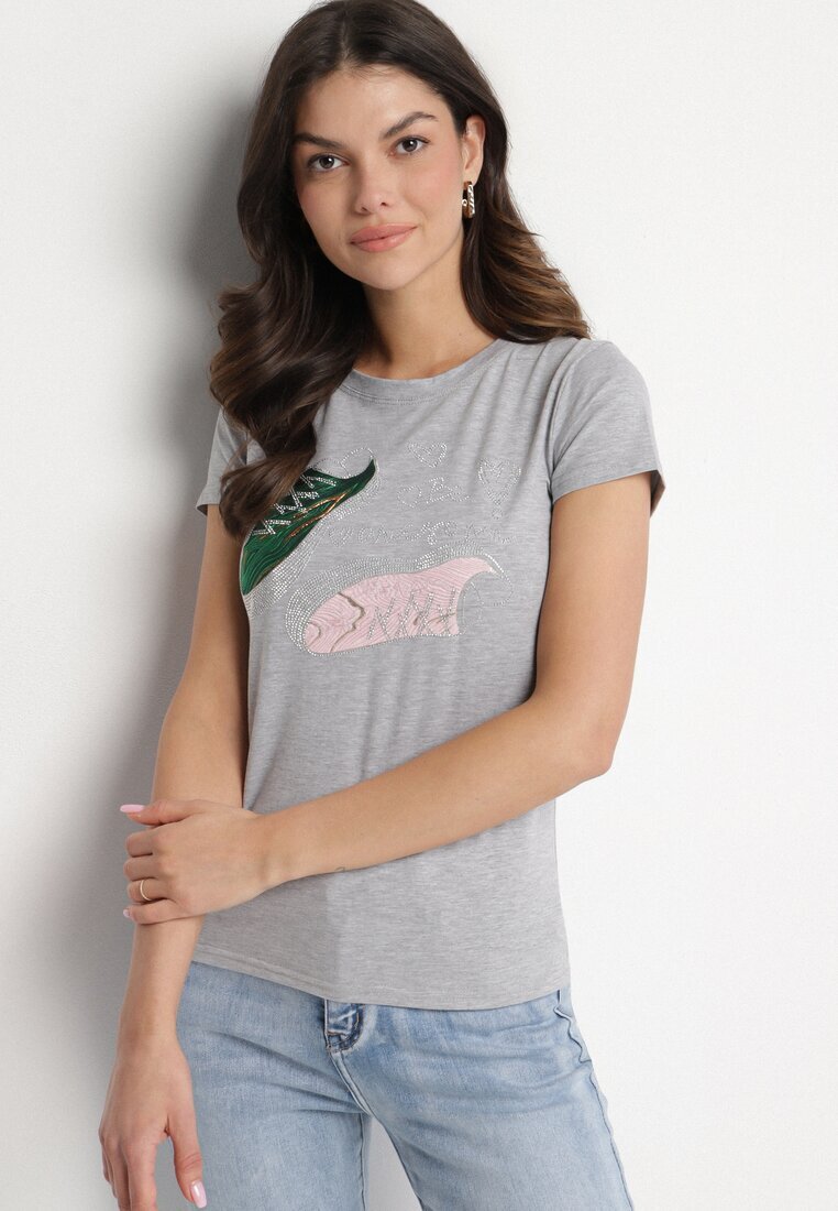 emt Tricou din bumbac Gri închis cu Imprimeu cu Zirconii Karissen
