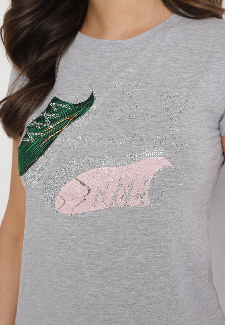 emt Tricou din bumbac Gri închis cu Imprimeu cu Zirconii Karissen