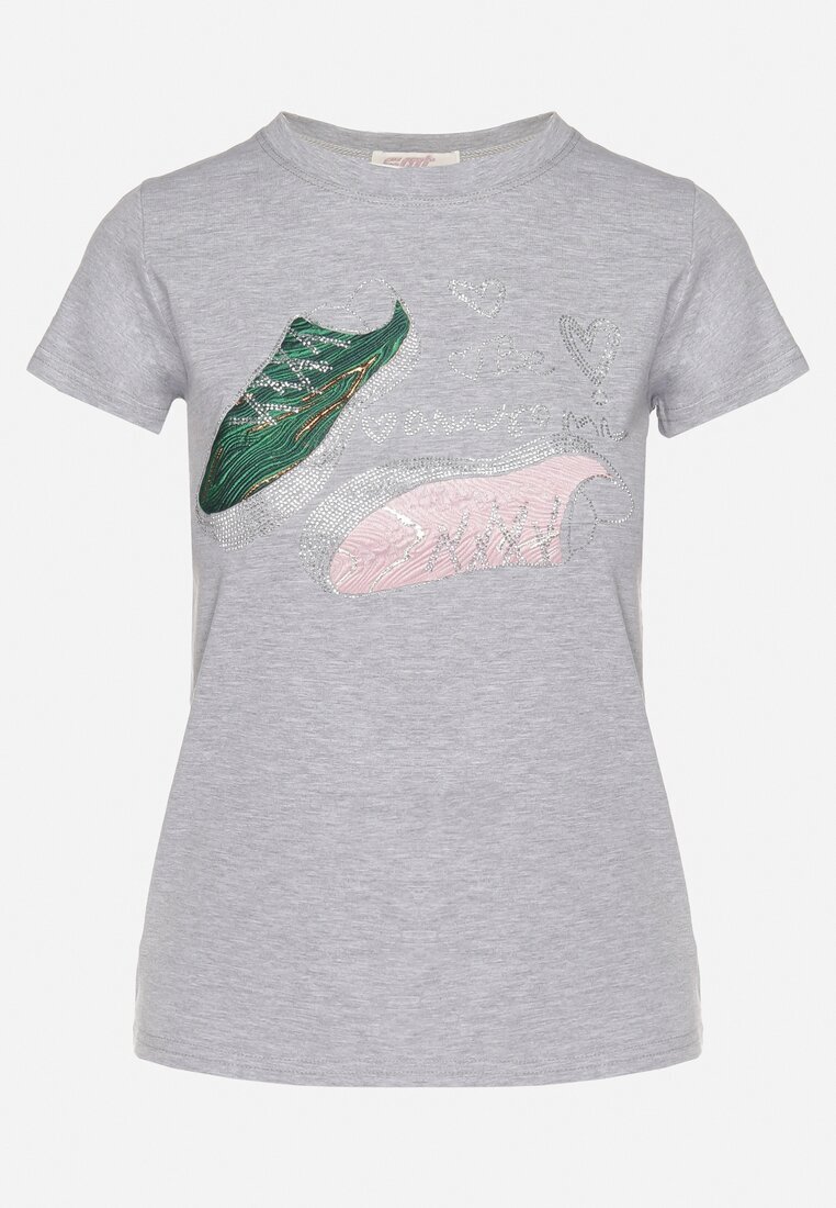 emt Tricou din bumbac Gri închis cu Imprimeu cu Zirconii Karissen
