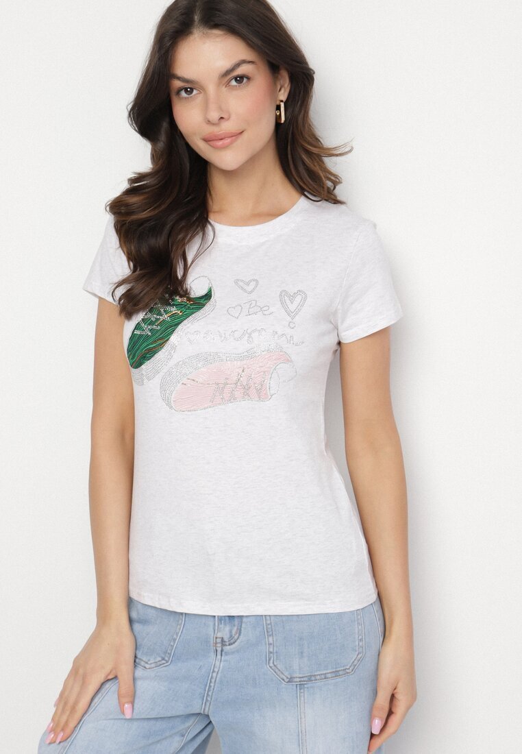 emt Tricou Gri deschis Bumbac cu Imprimeu cu Strasuri Karissen