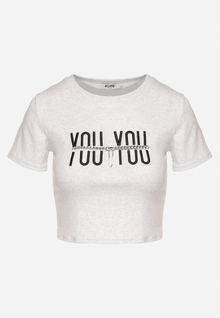 emt Tricou Gri deschis de bumbac cu imprimeu și lanț Olimelia