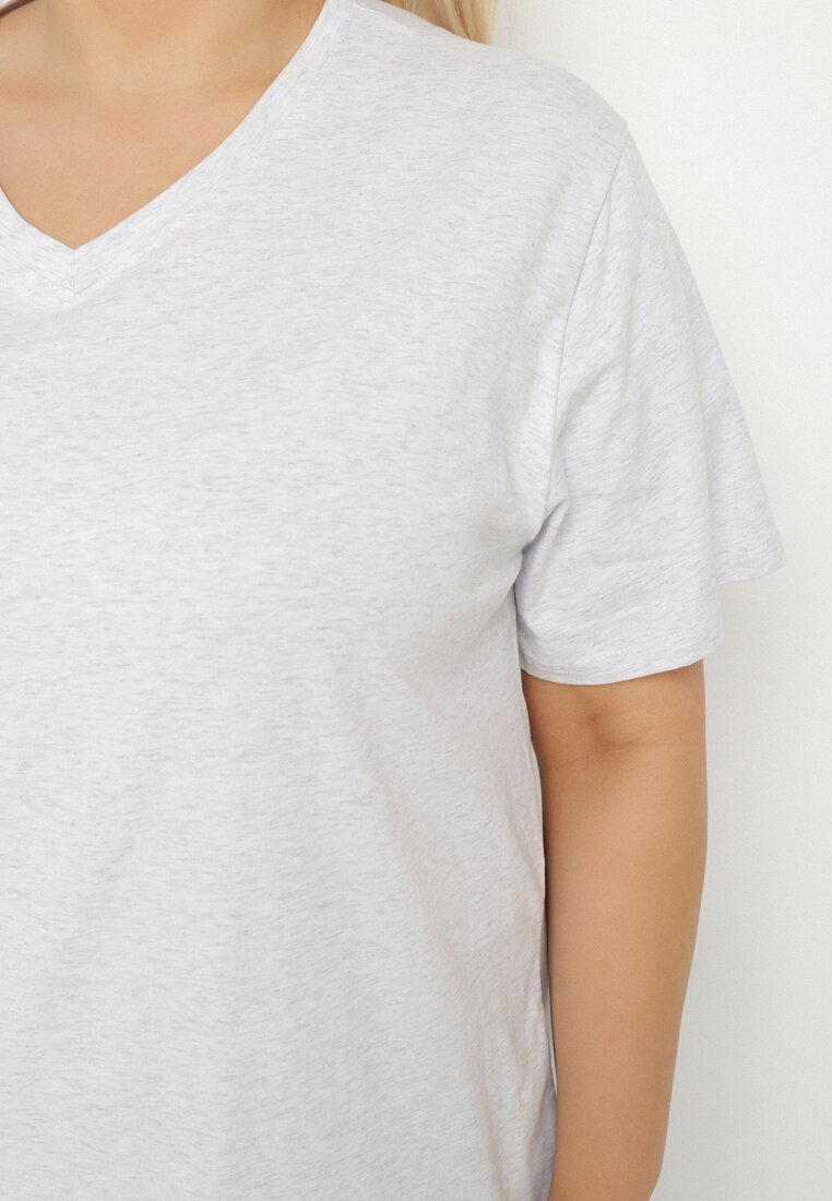 emt Tricou Gri deschis din Bumbac cu Decolteu în V Aveltebia