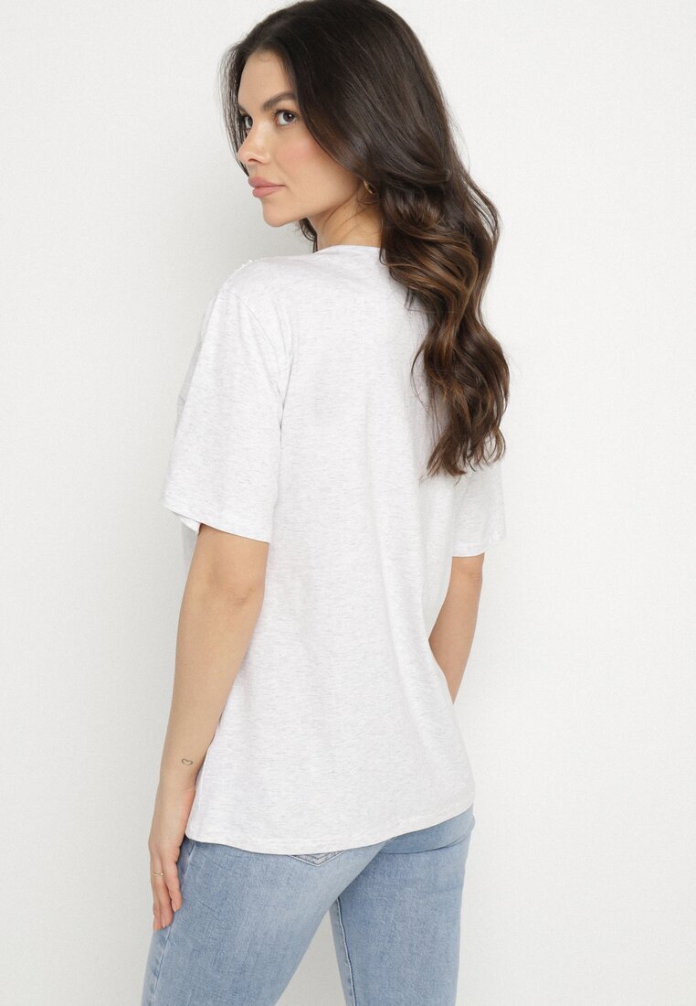 emt Tricou Gri Oversize cu Dantelă Decorativă și Perle Elanoriel