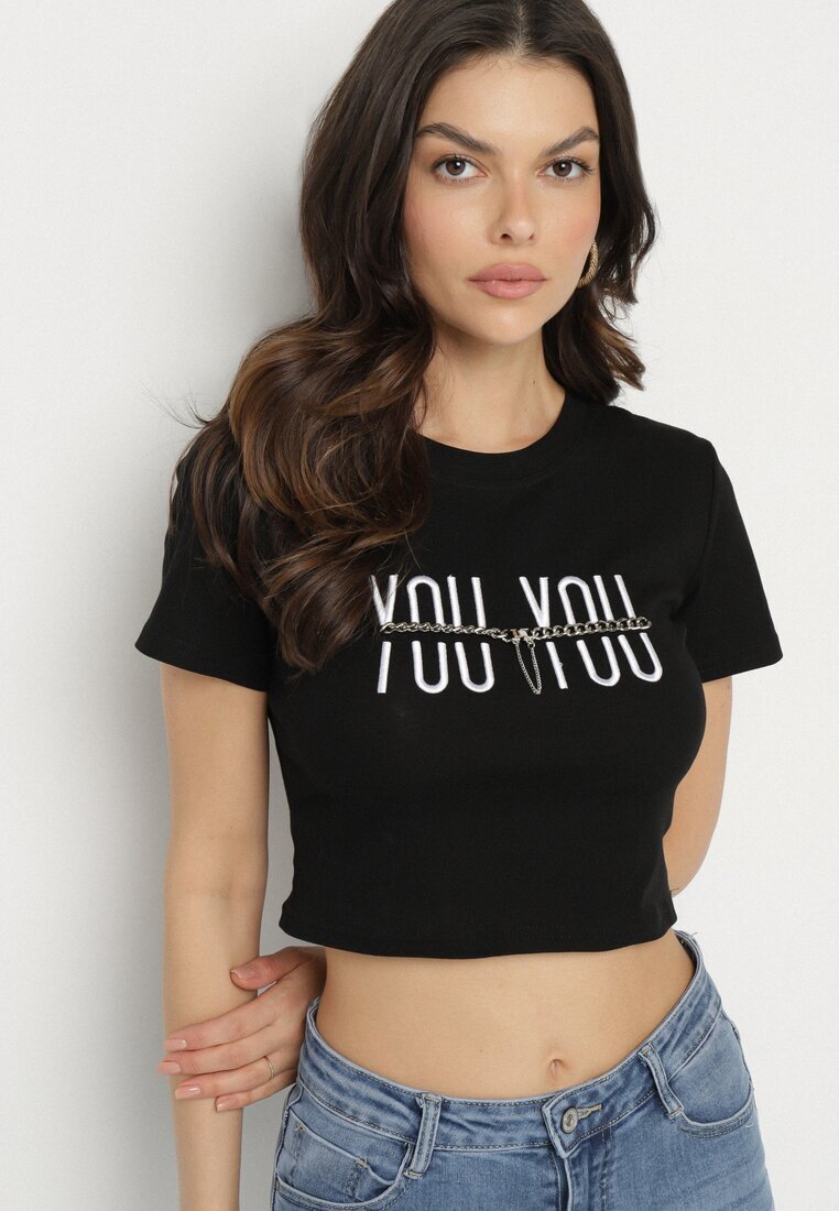 emt Tricou negru din bumbac cu inscripție și lanț Olimelia