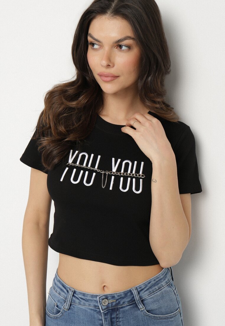 emt Tricou negru din bumbac cu inscripție și lanț Olimelia