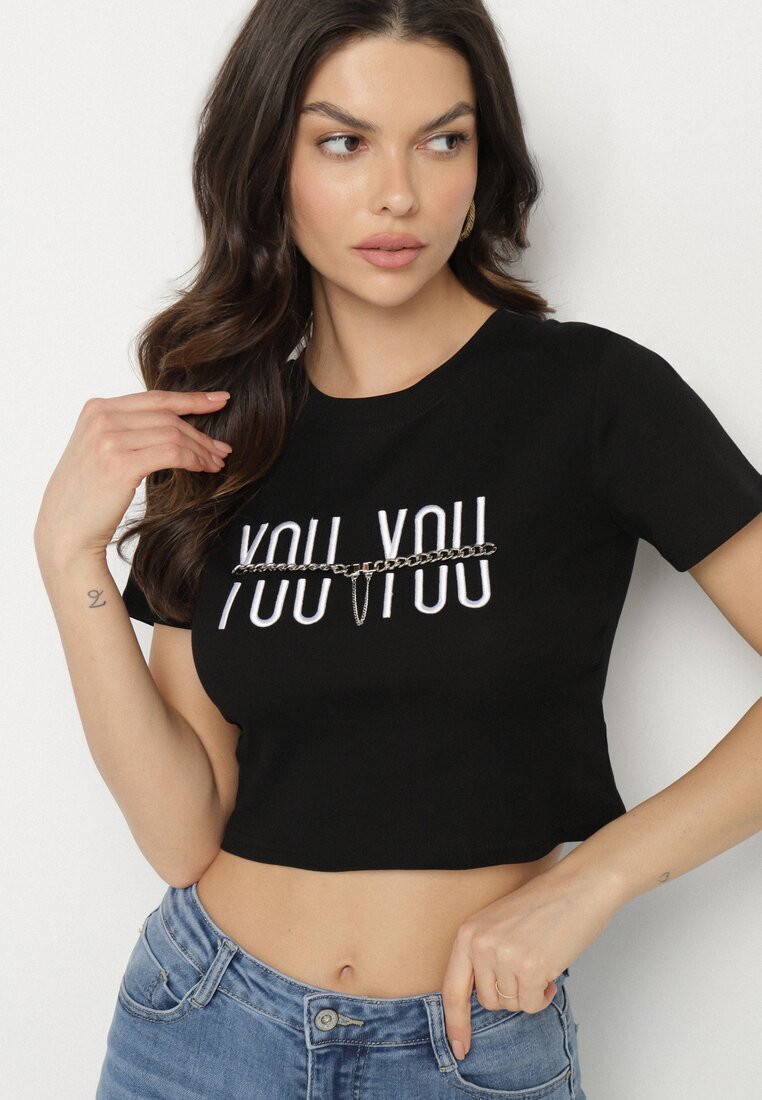 emt Tricou negru din bumbac cu inscripție și lanț Olimelia
