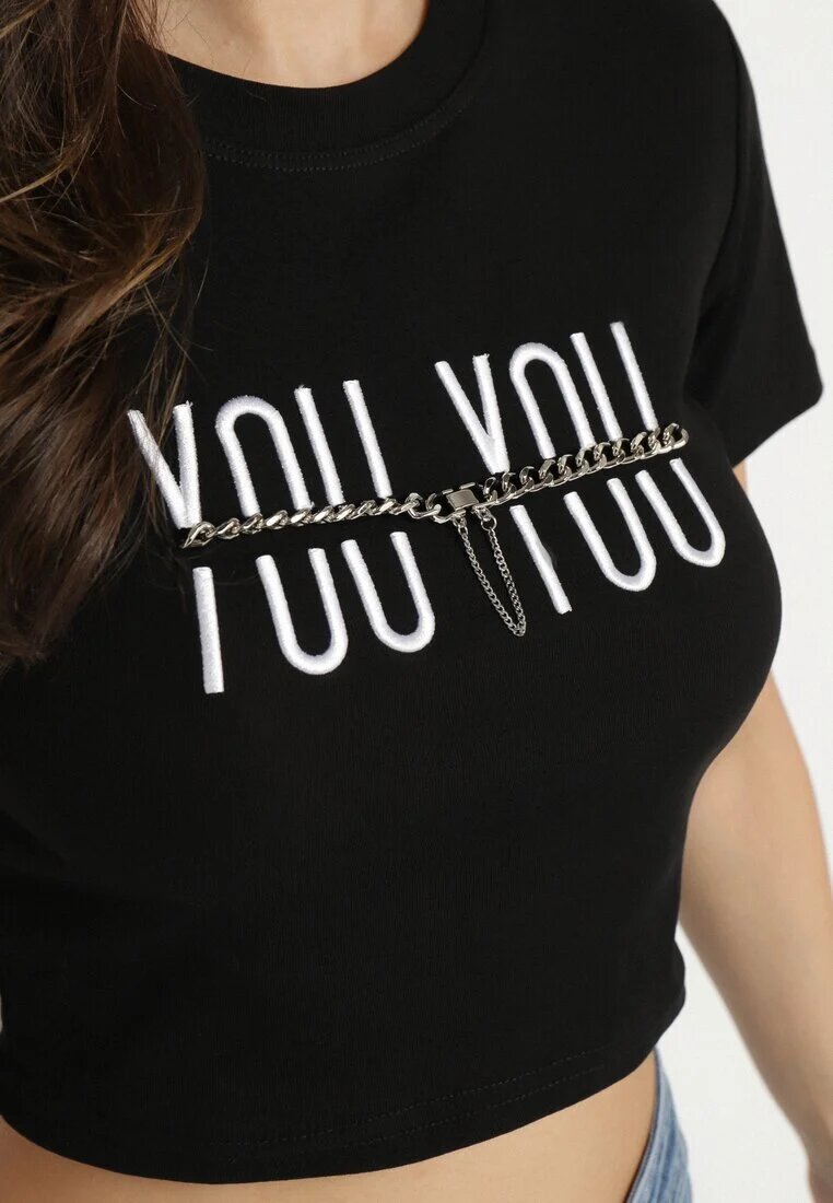 emt Tricou negru din bumbac cu inscripție și lanț Olimelia