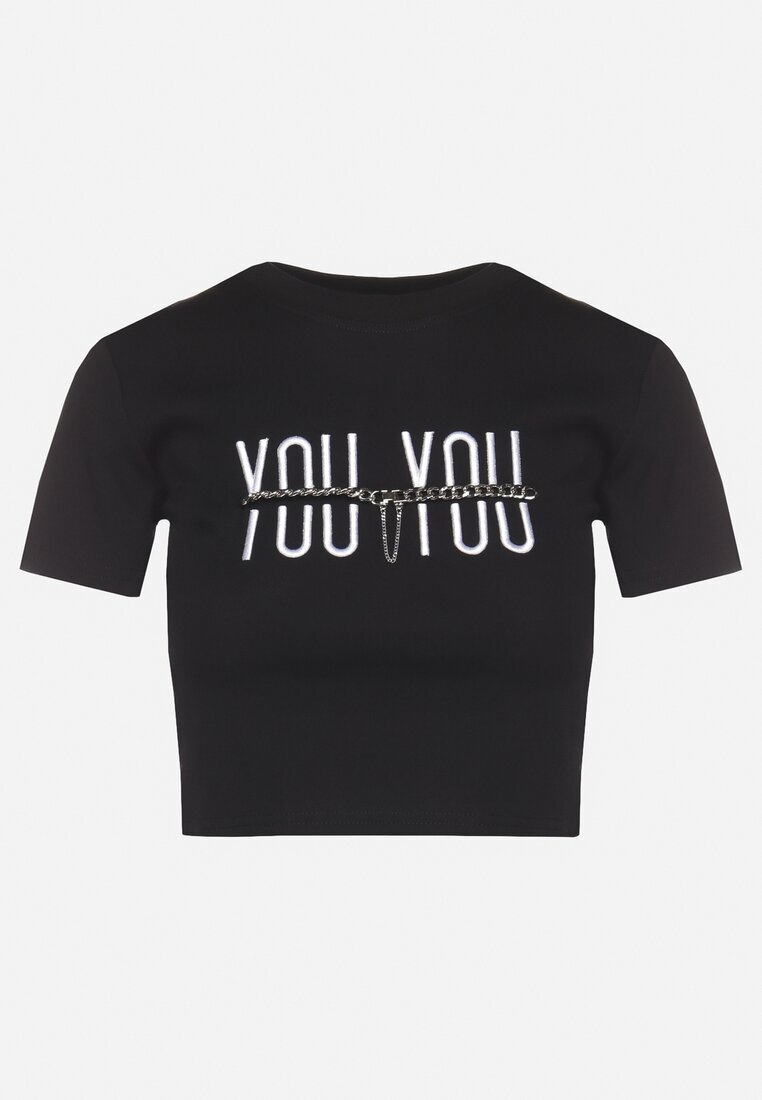 emt Tricou negru din bumbac cu inscripție și lanț Olimelia