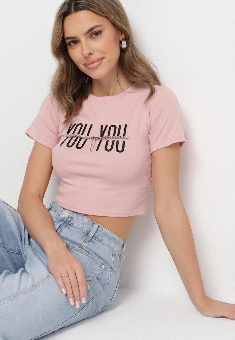 emt Tricou Roz Bumbac cu Text și Lanț Olimelia
