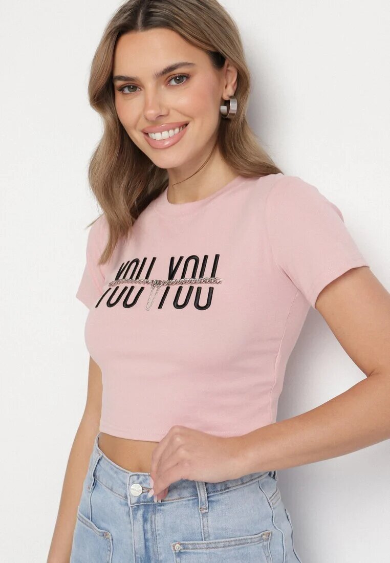 emt Tricou Roz Bumbac cu Text și Lanț Olimelia