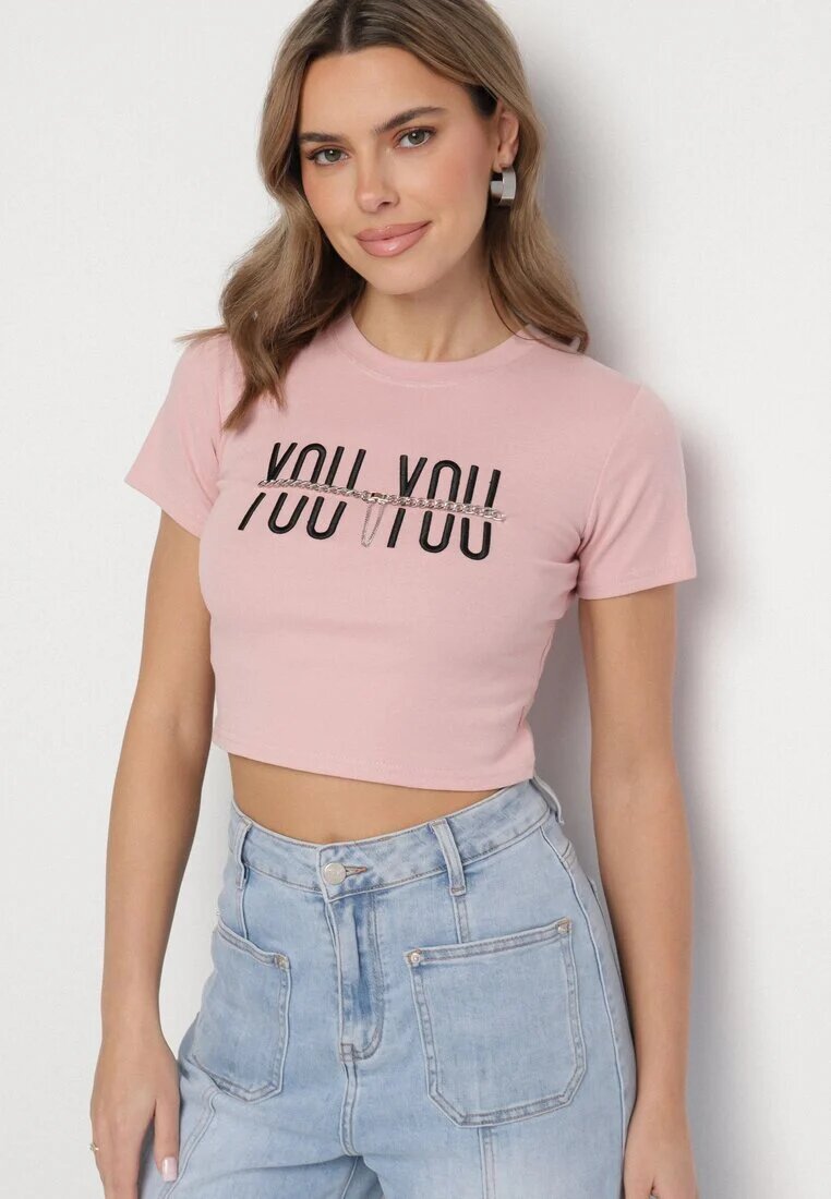 emt Tricou Roz Bumbac cu Text și Lanț Olimelia