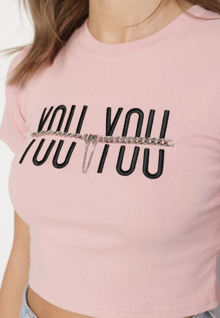 emt Tricou Roz Bumbac cu Text și Lanț Olimelia