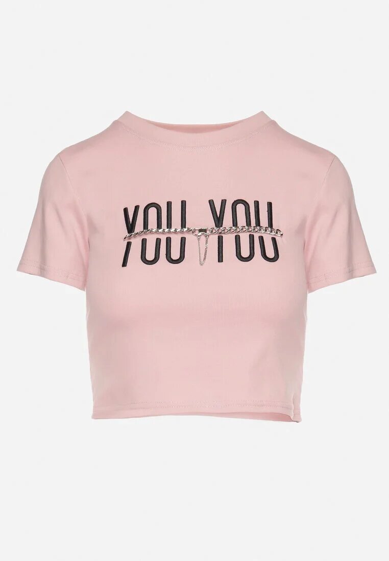 emt Tricou Roz Bumbac cu Text și Lanț Olimelia