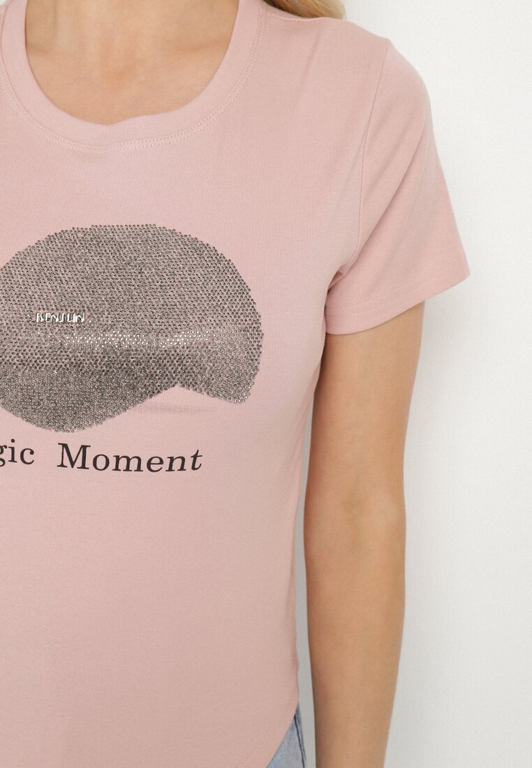 emt Tricou Roz din bumbac cu imprimeu șapcă și zirconii