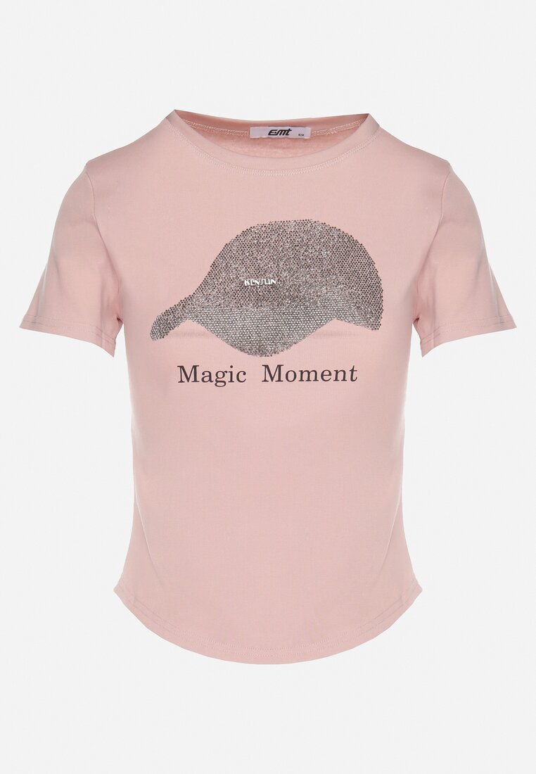 emt Tricou Roz din bumbac cu imprimeu șapcă și zirconii