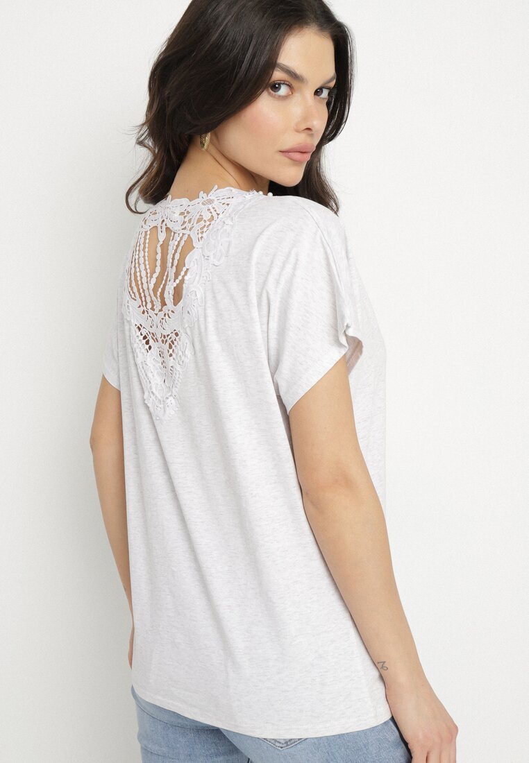 emt Tricou stil liliac Gri deschis De bumbac cu Perle și Dantelă Eleziria