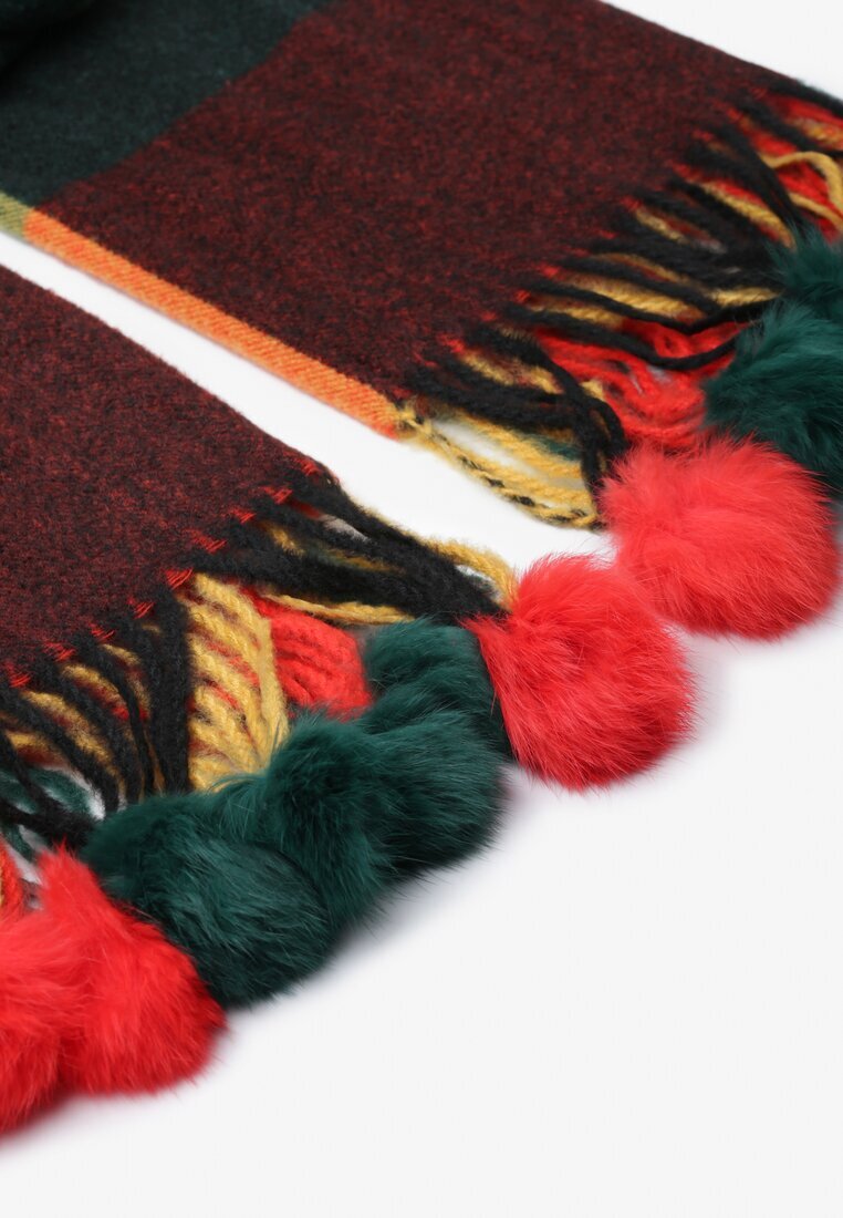 Eșarfă Roz Dreptunghiulară cu Pompoane Colorate Komo