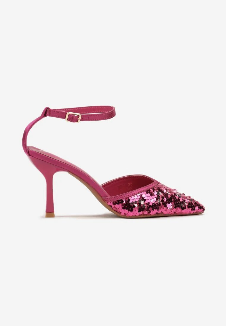  Escarpini de satin fucsia cu paiete și toc pisicuță Ocerdia