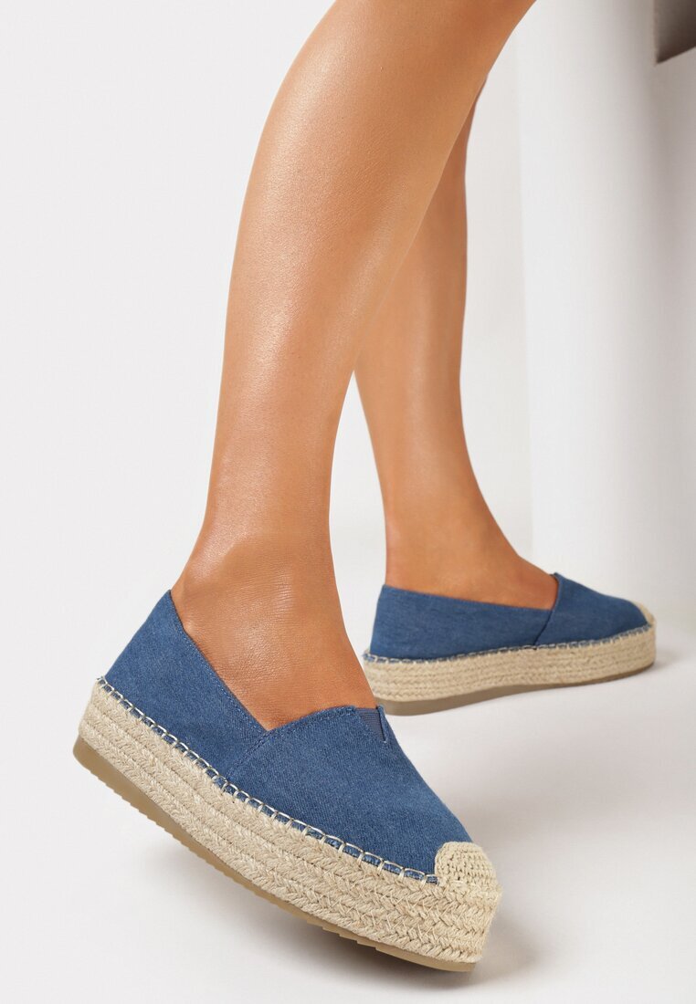  Espadrile Albastre pe Talpă Împletită cu Vârfuri Decorative Litherise