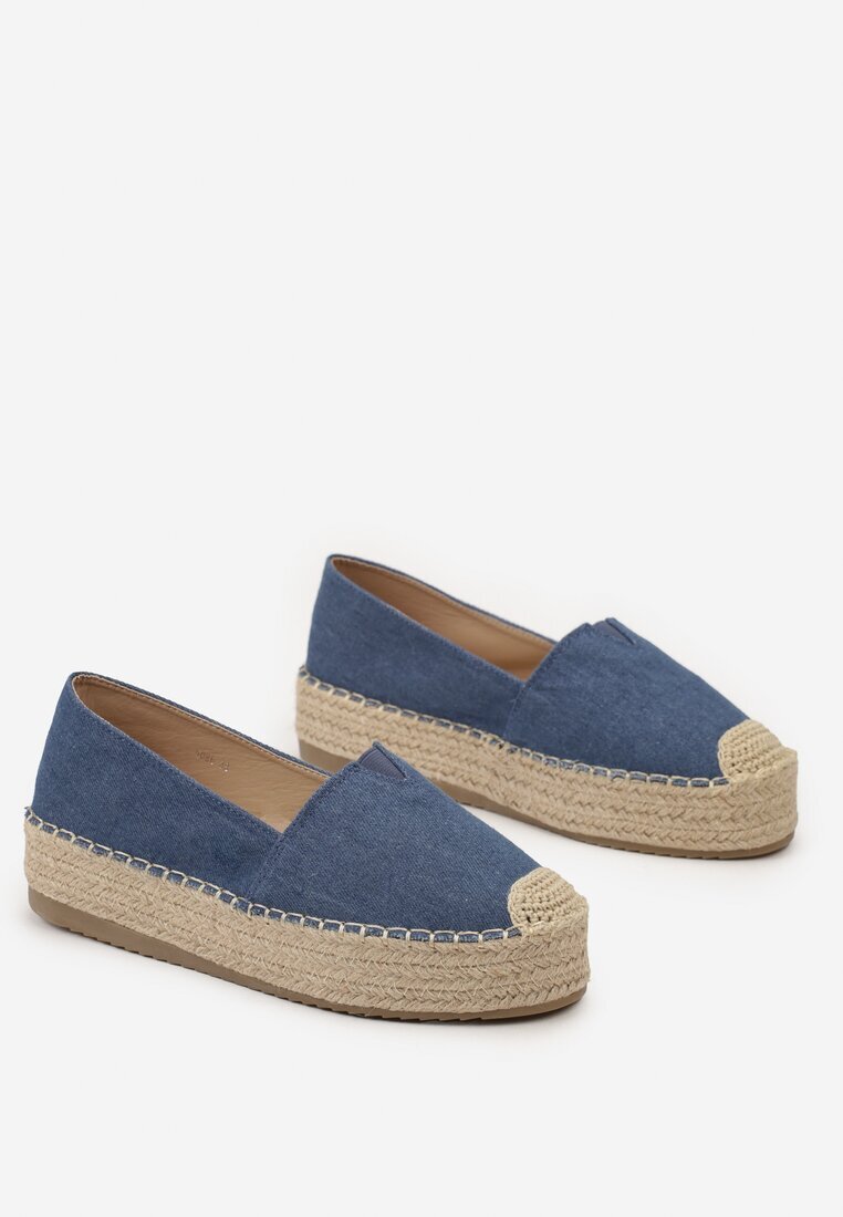  Espadrile Albastre pe Talpă Împletită cu Vârfuri Decorative Litherise
