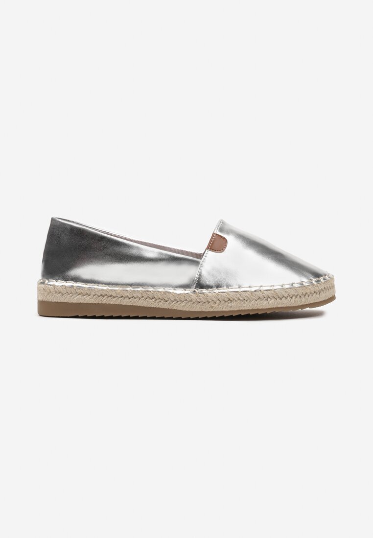  Espadrile Argintii cu Talpă Plată decorate cu Împletitură de Iută Vethalia