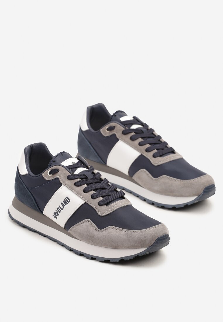everland Pantofi Sport Sneakers Din Piele Bleumarin-Gri Cu Inscripție Polzeki