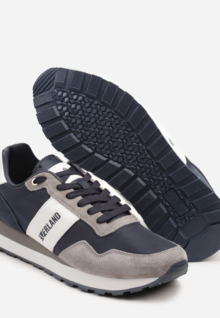 everland Pantofi Sport Sneakers Din Piele Bleumarin-Gri Cu Inscripție Polzeki