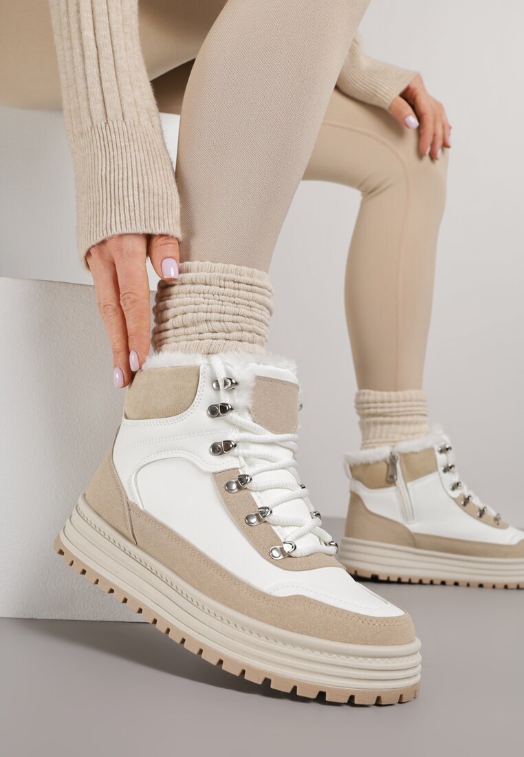 fashion Adidași Albi cu Talpă Groasă cu Blană Alweda