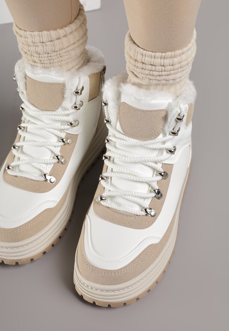 fashion Adidași Albi cu Talpă Groasă cu Blană Alweda