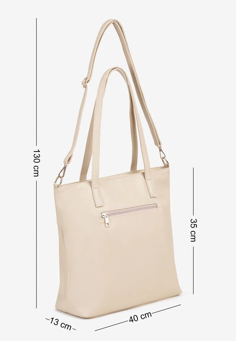 fashion&bags Geantă Bej-Crem în stil shopper cu un buzunar în față Nanirela