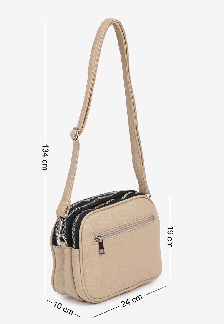 fashion&bags Geantă Bej deschis cu trei compartimente Tip poștaș Decorată cu litere Lanithara