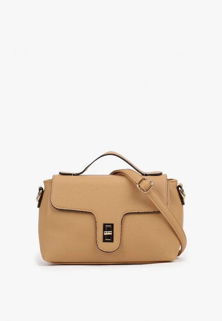 fashion&bags Geantă Bej închis Tip poștaș cu clapetă aurie decorativă Monavia