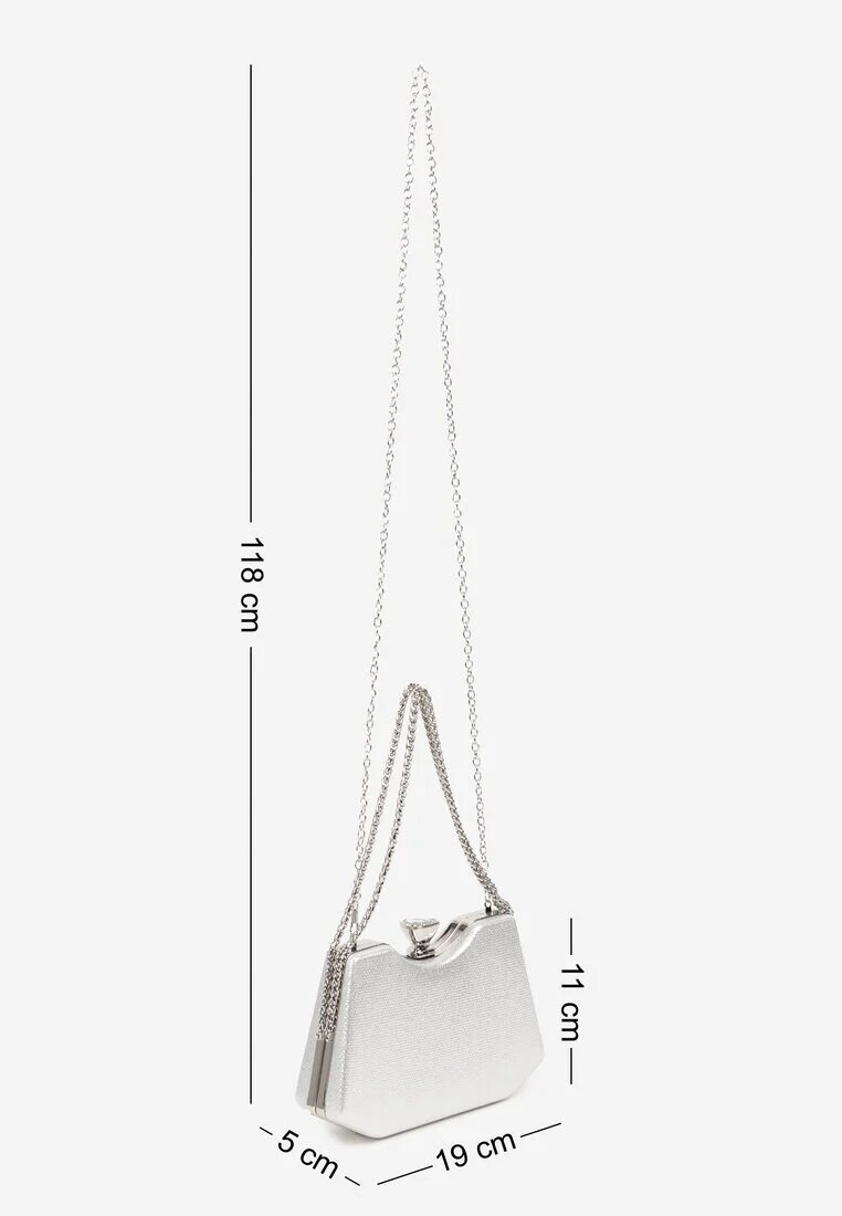 fashion bags Geantă Plic Trapezoidală Argintie din Material Strălucitor cu Lanț Detașabil Geriora