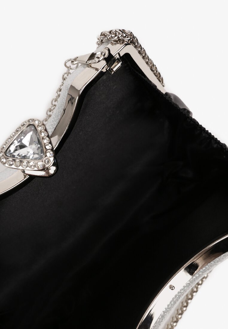 fashion bags Geantă Plic Trapezoidală Argintie din Material Strălucitor cu Lanț Detașabil Geriora