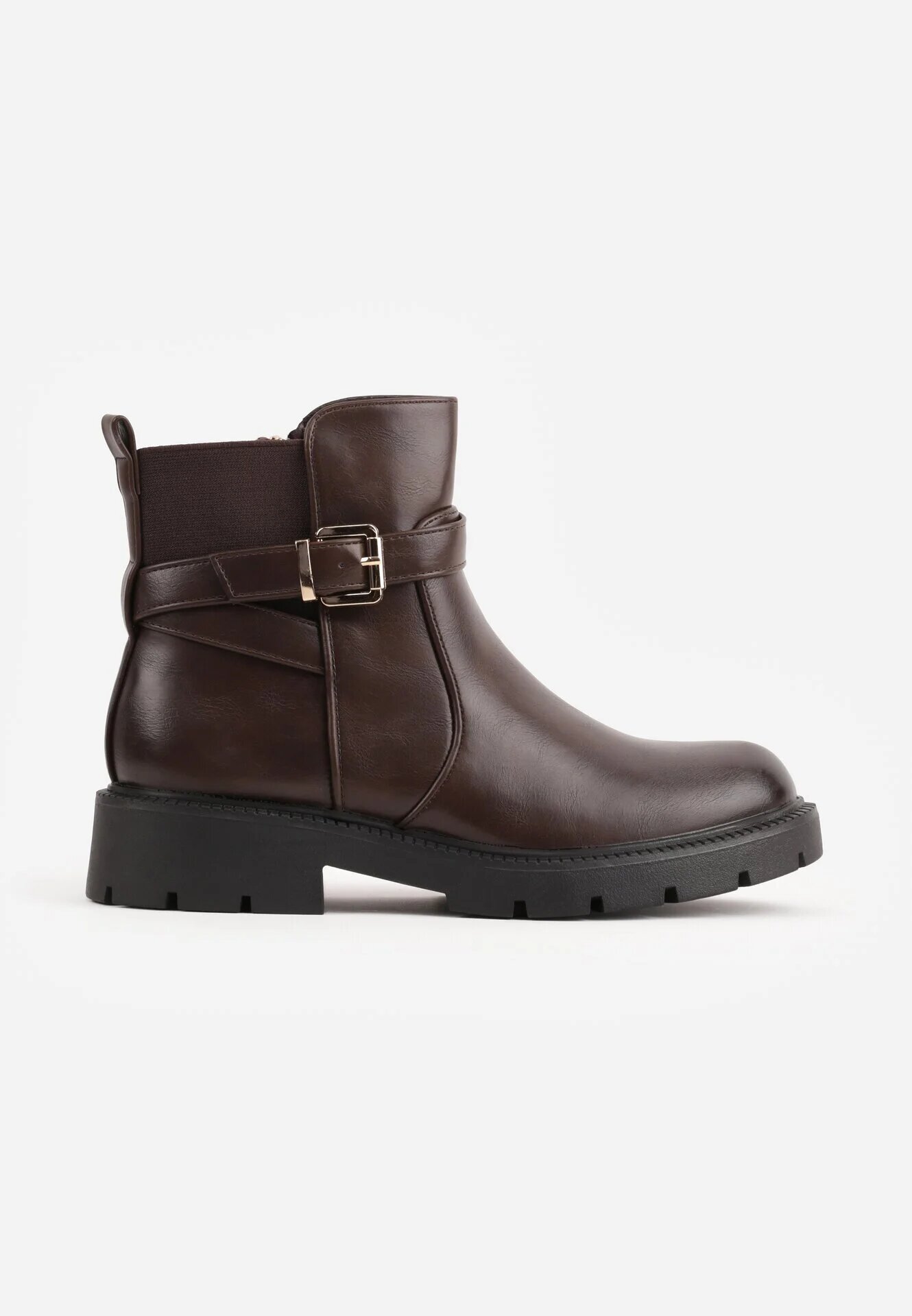 fashion&bella Botine cu curea cu cataramă și inserție elastică pe talpă cu profil Cerumma Maro