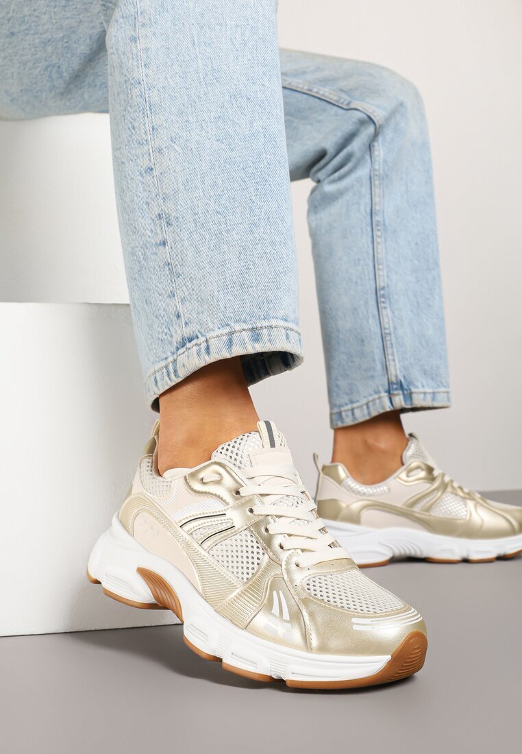 fashion belle Adidași bej în stil streetwear cu decorațiuni din plasă Dorelline