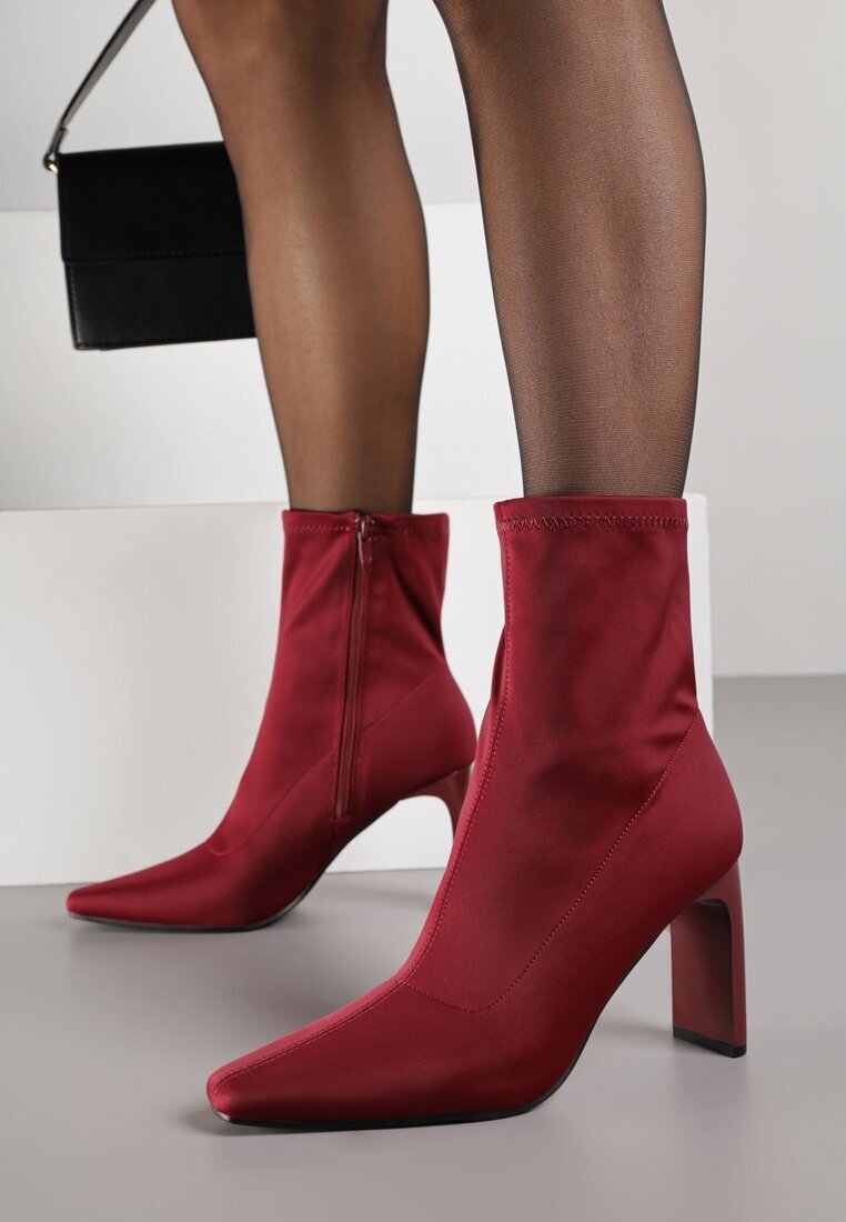 fashion belle Botine Bordo-Roșii șosetă cu toc gros și vârf ascuțit Atine