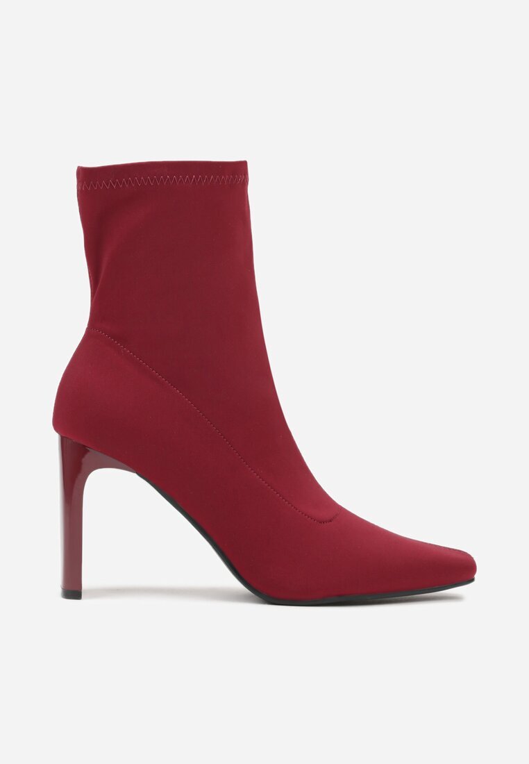 fashion belle Botine Bordo-Roșii șosetă cu toc gros și vârf ascuțit Atine